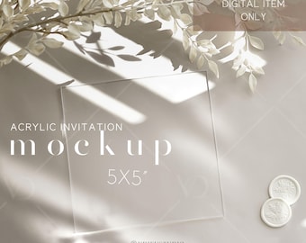 5x5 Acrylic Invitation Mockup: Square Card PSD (Digital Download), VDACRYLIC16