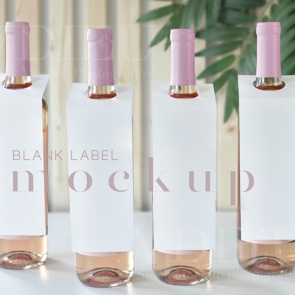 Bottle Hang Tag Mockup, Label Mockup for Wine Bottles, 4 Blank Label Mockup, VDWine-50