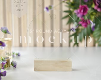 5" Round Acrylic Table Sign Mockup: PSD Smart Object (Digital Download)
