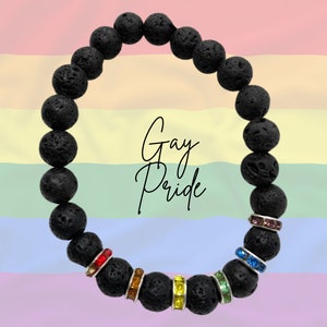 Personalized Gay Pride Bracelet / Rainbow Lava Gemstone Beaded Bracelet / Subtle Pride Jewelry / Minimalist / LGBT Bracelet LGBTQ Ally