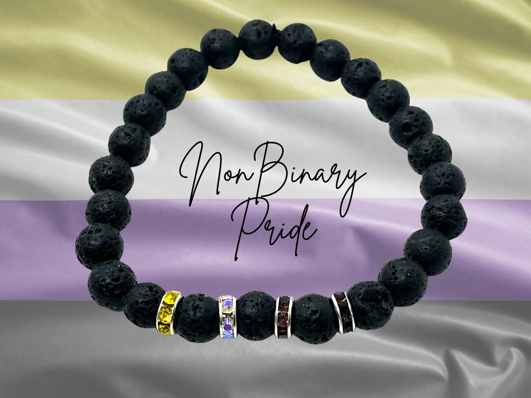Personalized Enby Nonbinary Flag Bracelet / Lava Gemstone Bracelet ...