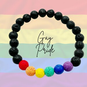 Personalized Gay Pride Bracelet / Lava Stone Bracelet / Subtle Pride / LGBTQ Jewelry / Minimalist / LGBT Rainbow Bracelet for Pride Month