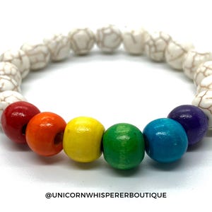Gay Pride Bracelet / Rainbow Beaded Bracelet / Subtle Pride / LGBTQ Jewelry / Minimalist / LGBT Bracelet / Howlite / Equality / Pride Gift