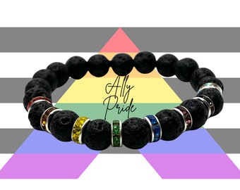 Personalisiertes Verbündeten Gleichheit Armband / Ally Pride Geschenk / Lava Edelstein Armband / Subtiler Stolz / LGBTQ Pride / Regenbogen Armband / Minimalistisch