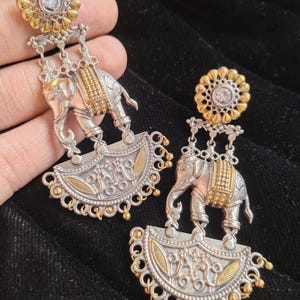 Chandbali earrings, indian style earrings, Silver replica earrings, ethnic earrings, elephant earrings, trendy earrings, traditional earring