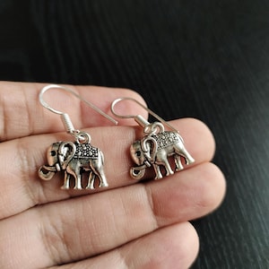 Elephant lovers earrings, Elephant 925 sterling silver plated earrings, Oxidised Silver plated earrings, Animal figure jewelry. Elephant