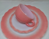 Vintage HAZEL ATLAS Crinoline Pink Dinner Plate Cup and Saucer 3pc