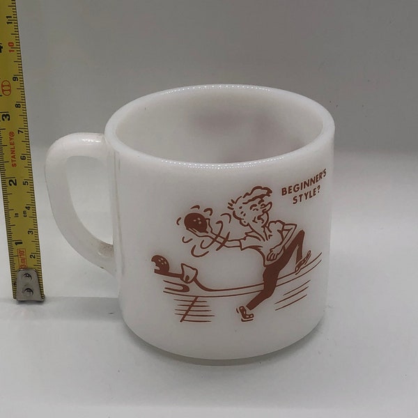 Vintage Bowling milk glass coffee mug