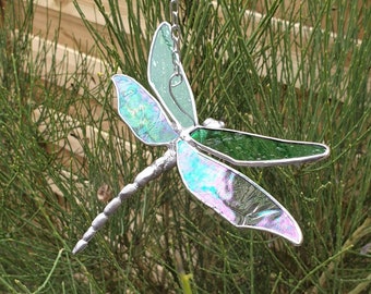 Green Stained Glass Dragonfly Dragon Fly Transformation with Recycled Nail