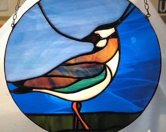 Stained glass suncatcher Lapwing. Lapwing windowart, Sun catcher lapwing, meadowbird