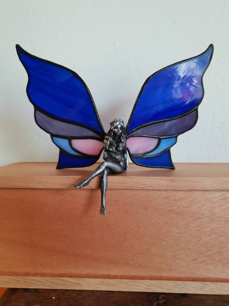 Stained glass fairy // sitting fairy with glass wings // fairy Etsy