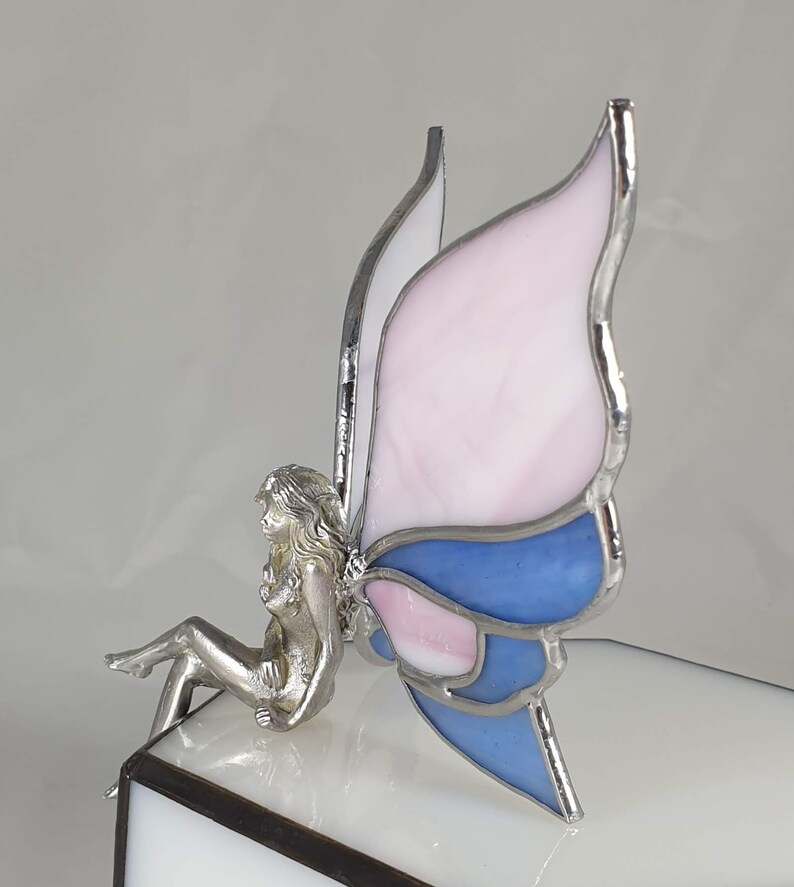 Stained glass fairy // sitting fairy with glass wings // fairy Etsy