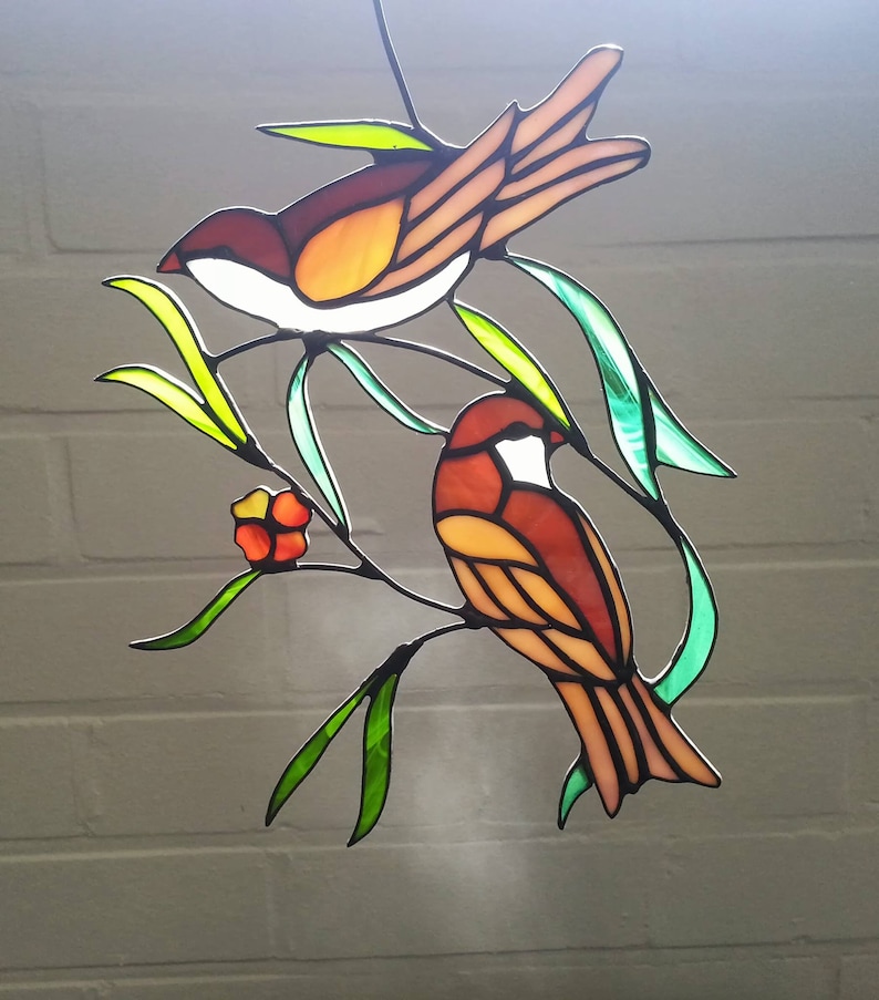 Glas in lood raamhanger vogels // musjes raamdecoratie // glas | Etsy