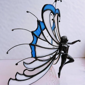 Stained glass fairy // standing fairy with glass wings // fairy with glass wings // stained glass statue