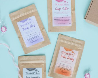 Thoughts Himalayan Bath salts Gift set x 4 sachets / Natural/ Pamper gift/ Bath time essential/ Present for her/ Letterbox Idea/ Best friend