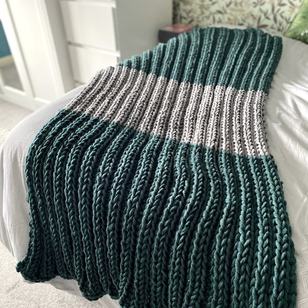 Chunky knitted throw | knitted blanket | hand knitted | bedroom decor | green decor | grey decor | bed throw | chunky knit | giant throw