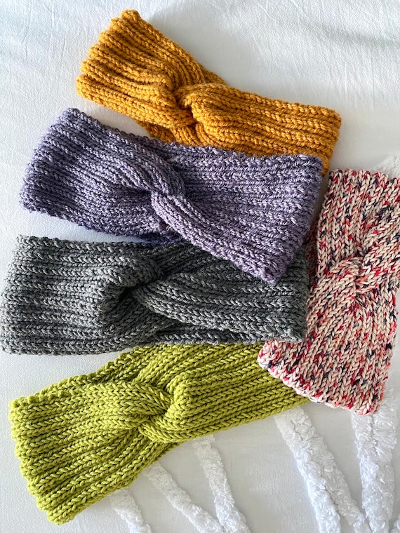 Handmade Hand Knit Ear Warmer Headband Multi Color Hand Knitted Wool Blend Cable Headband, Multicolor Winter  main image 3
