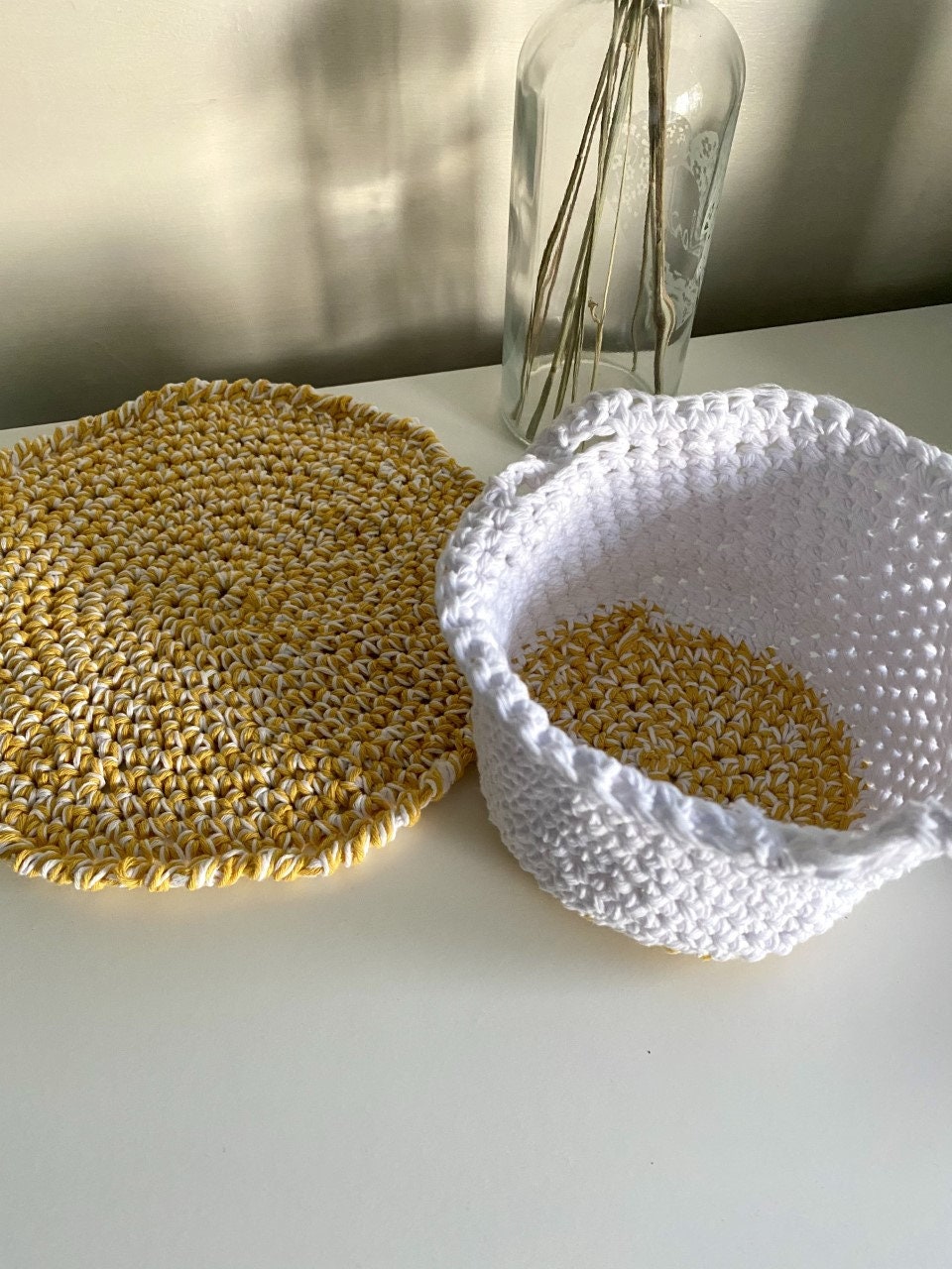 Crochet Basket Set Crochet Doily Plant Stand Placemat Storage Basket