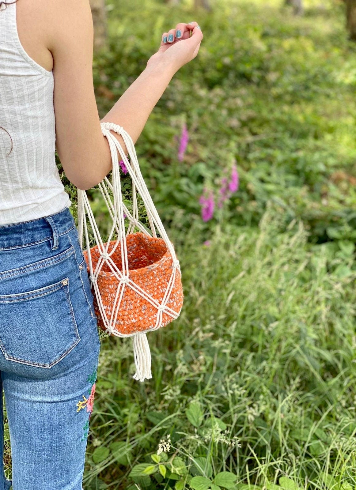 Macrame Basket Bag Macrame Bucket Bag Beige Macrame Bag Etsy