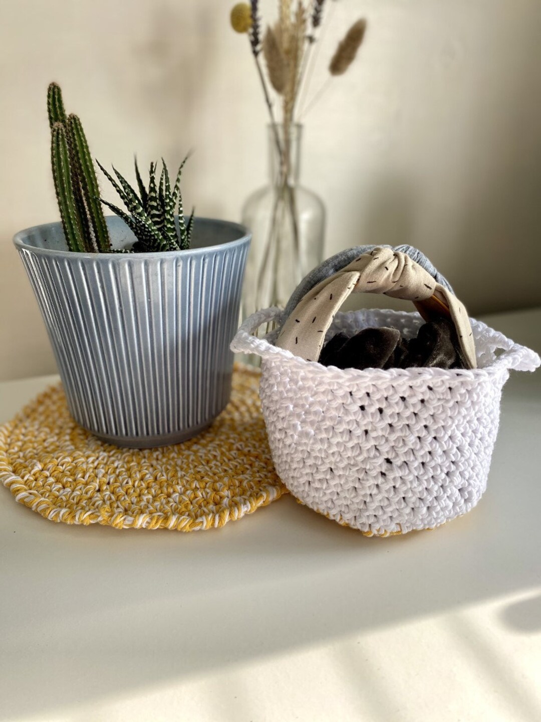 Crochet Basket Set Crochet Doily Plant Stand Placemat Storage Basket