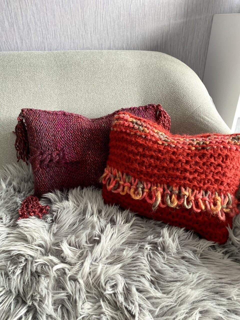 Red knitted sale cushion