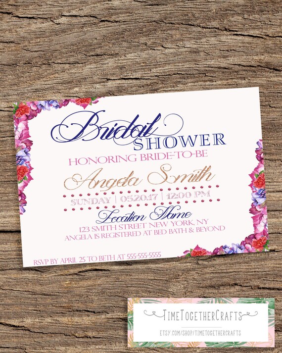 Fl Bridal Shower Invitation Glitter Surprise Image 0