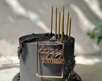 Gold Acrylic Happy Birthday Cake Topper | Elegant Minimalist Party Decor
