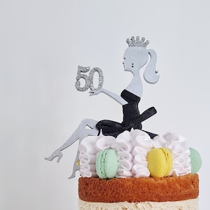 Sitzende Mädchen Silhouette Cake Topper Geburtstag Cake Topper Sitzende Silhouette Frau silber Glitzer Cake Topper 50 Geburtstag Geschenk für Frauen