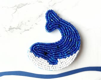 Beaded brooch.  Handmade beads Ukraine. Brooch blue whale Bead.  embroidered brooch. mother's day gift