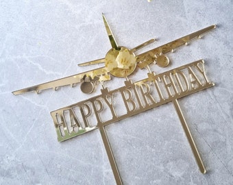 Airplane cake topper, Plane, Topper for girl Happy Birthday Cake Topper