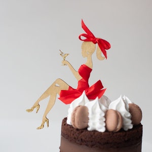 Bolo Topper Silhueta Mulher Sentada com Rainha da Idade Personalizada para festa nupcial. Topper de bolo de aniversário personalizado
