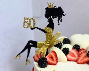 Girl silhouette  cake topper Birthday Cake Topper Sitting Silhouette Woman gold glitter cake topper 50th birthday gift for women