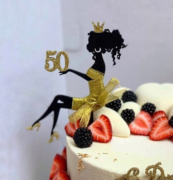 Girl Silhouette Cake Topper Geburtstag Cake Topper Sitzende Silhouette Frau Gold Glitter Cake Topper 50.Geburtstag Geschenk für Frauen