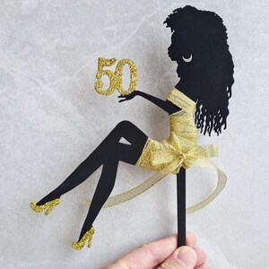 Happy Birthday Cake Topper 50th Sitting Girl Silhouette Cake Topper Woman Toper  Sitting Woman Silhouette. Birthday Girl Cake Topper.