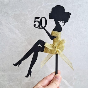 Sitting Girl Silhouette Cake Topper Woman Toper | Girl Silhouette Topper | 50th birthday gift for women| Happy Birthday Cake Topper |