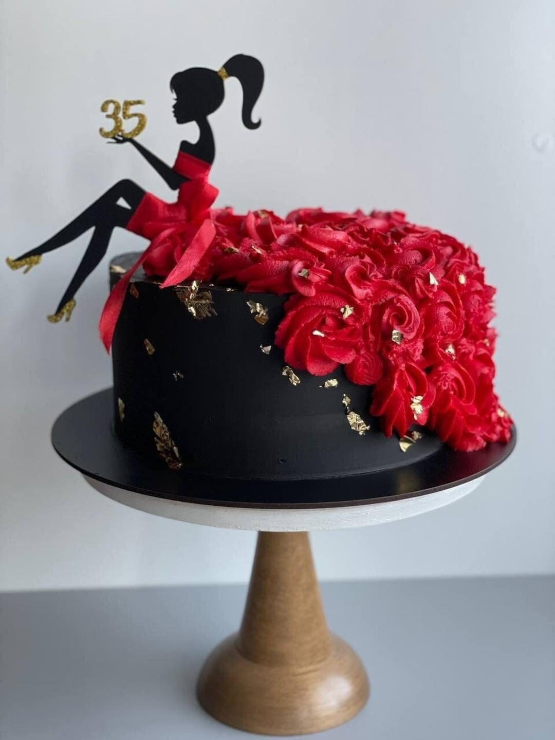 Gold Glitter Girl Silhouette Cake Topper - 50th Birthday Decoration