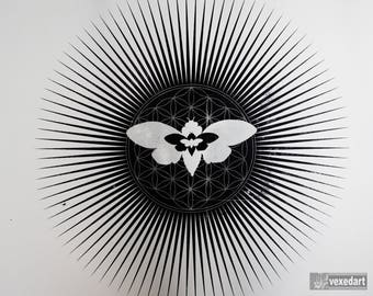 Psychedelic Art original screen print   | 'Flower of Life Cicada' | Psychedelic Screen Prints | Insect Art Psychedelic Silkscreen Art |