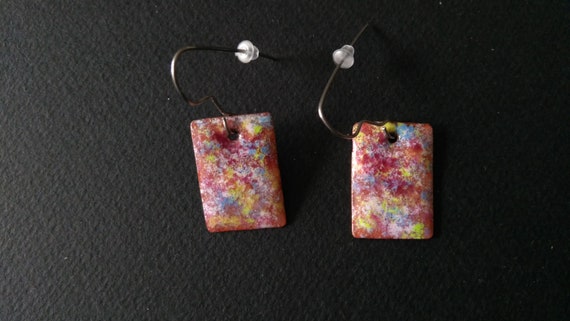 Real enamel over copper floral earrings