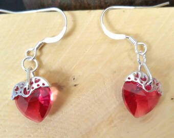 Silver with pink SWAROVSKI heart earrings