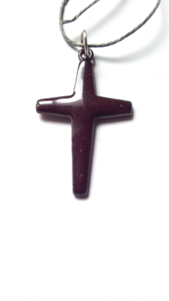 brown cross pendant in real enamel on copper
