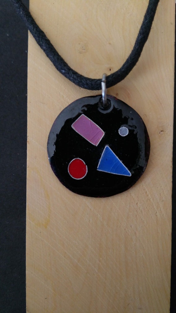 Round pendant in multicolored enameled copper (real enamels)