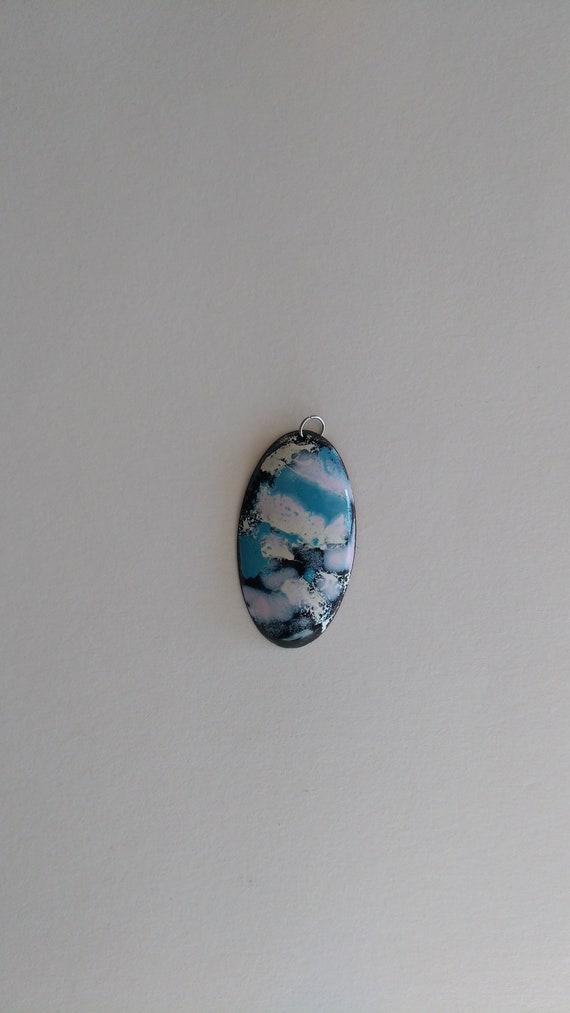 Oval pendant "The clouds" in real enamel on copper