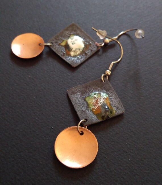 overcooked enamel and copper earrings