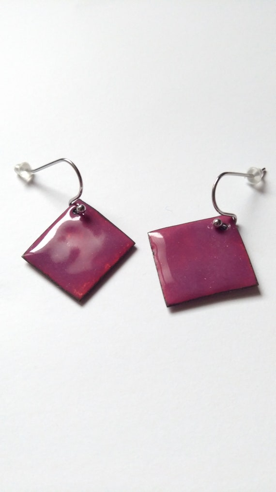 Purple diamond earrings in real enamel