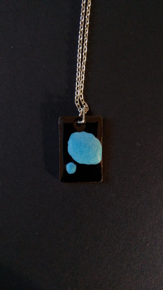 Rectangular pendant in black and blue enameled copper (real enamels)