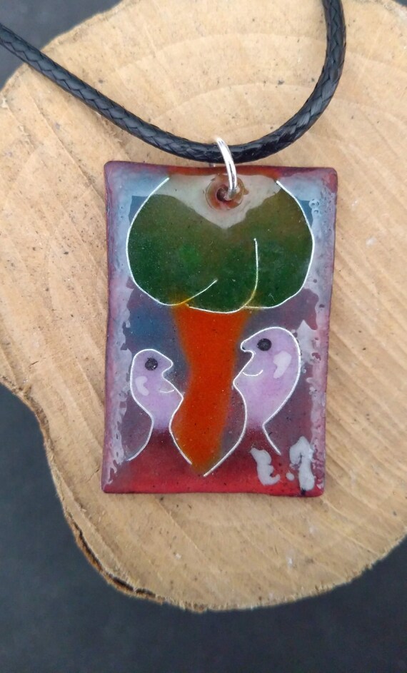 Pendant "The tree, the adult and the child" in real enamel