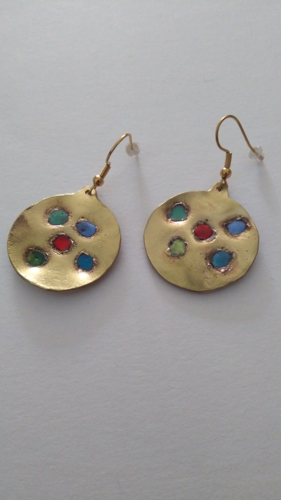 Designer earrings in enameled brass