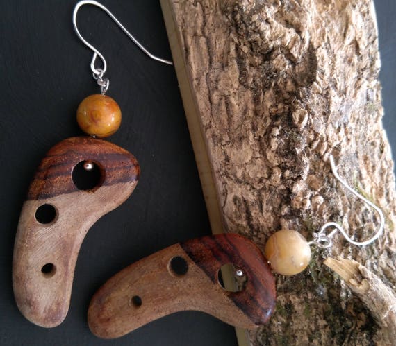 Autumn colored wooden and agate earrings