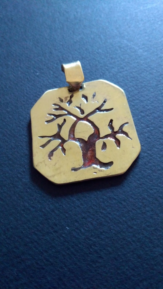 Brass pendant with real enamel tree