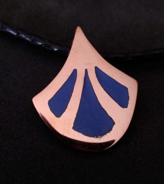 Copper and real blue enamel pendant